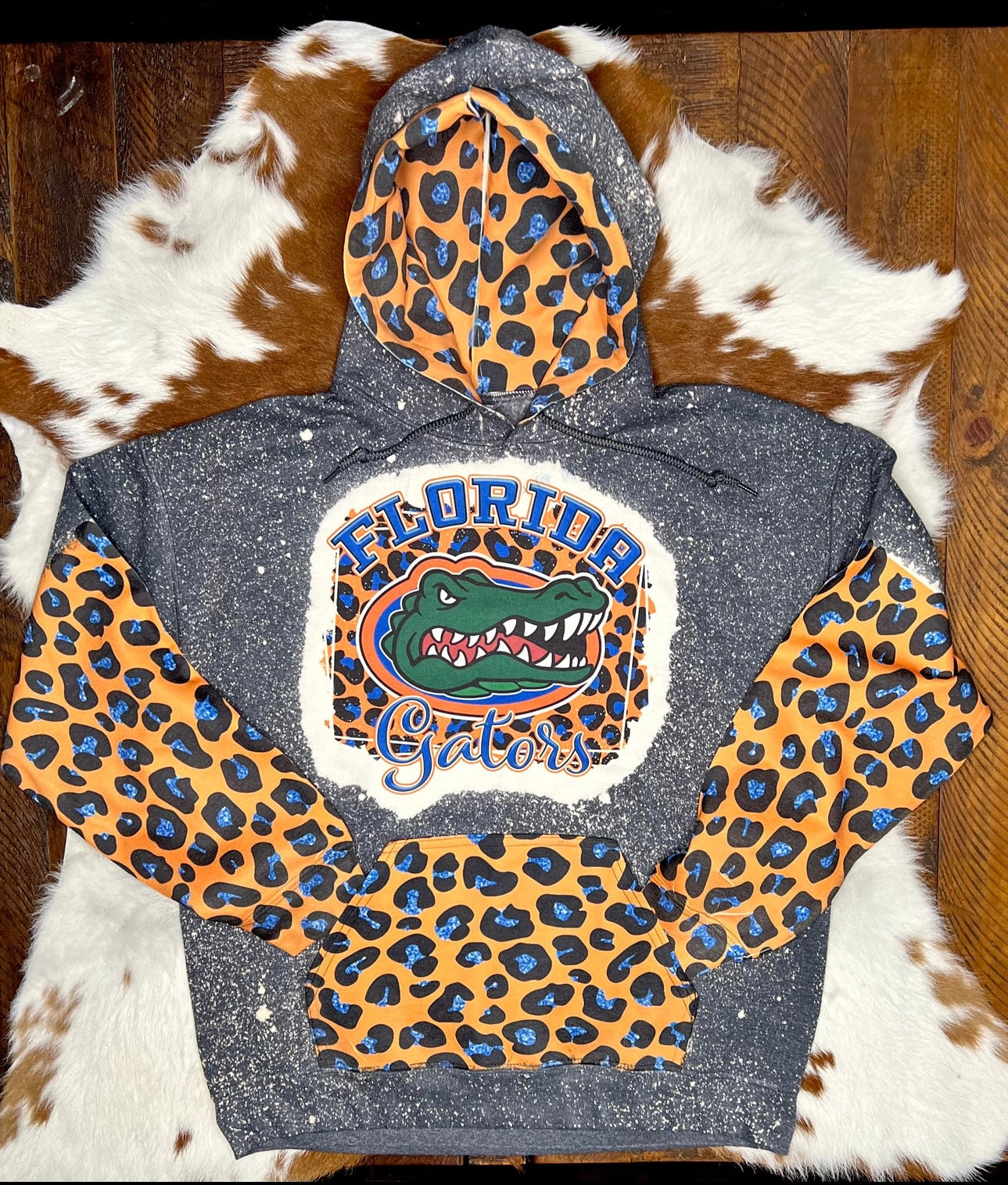 Fl orange leopard hoodie