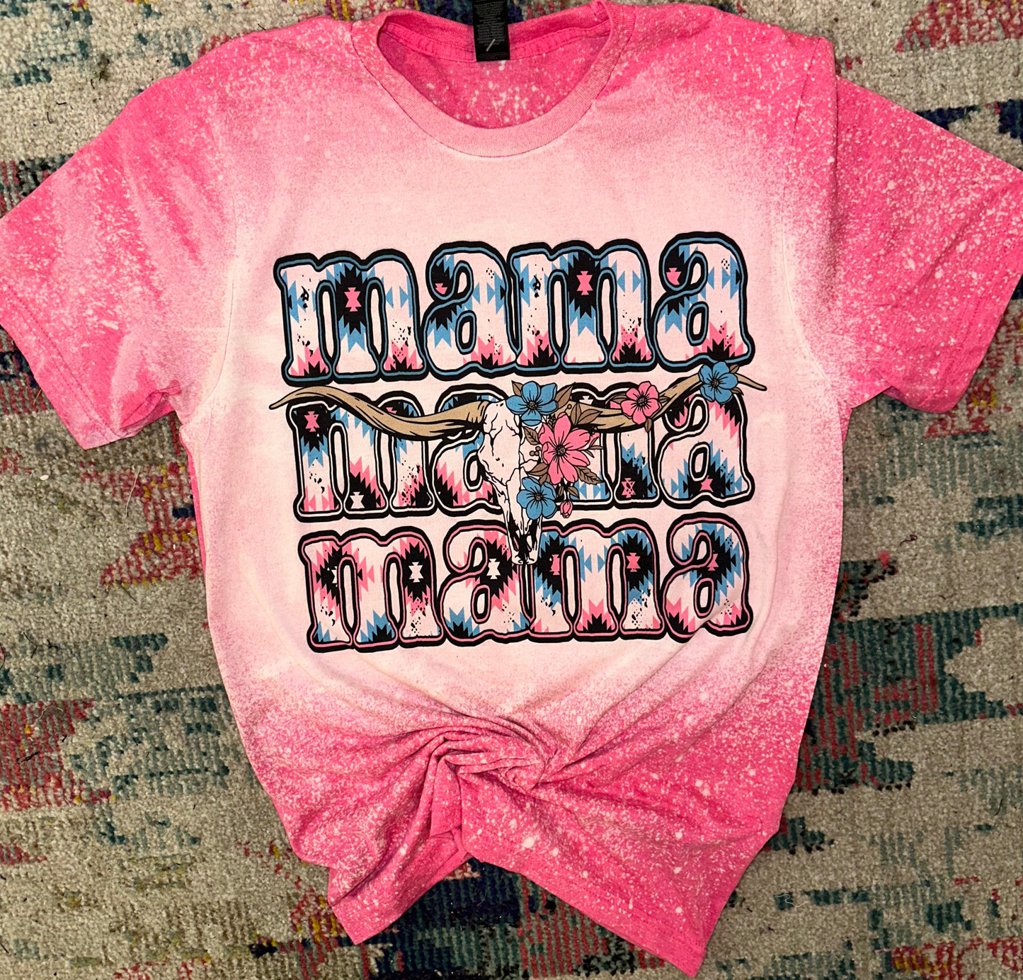 Floral Mama bull skull pink tee