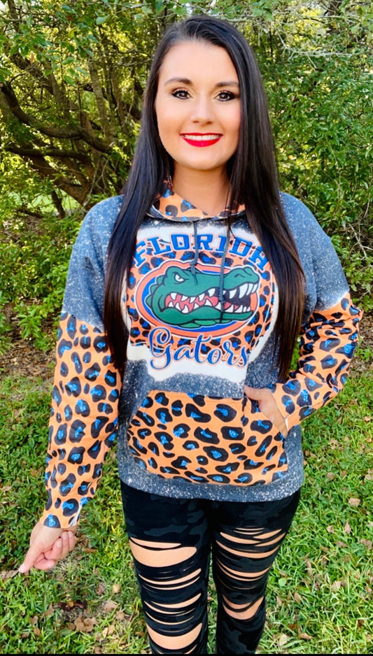 Fl orange leopard hoodie