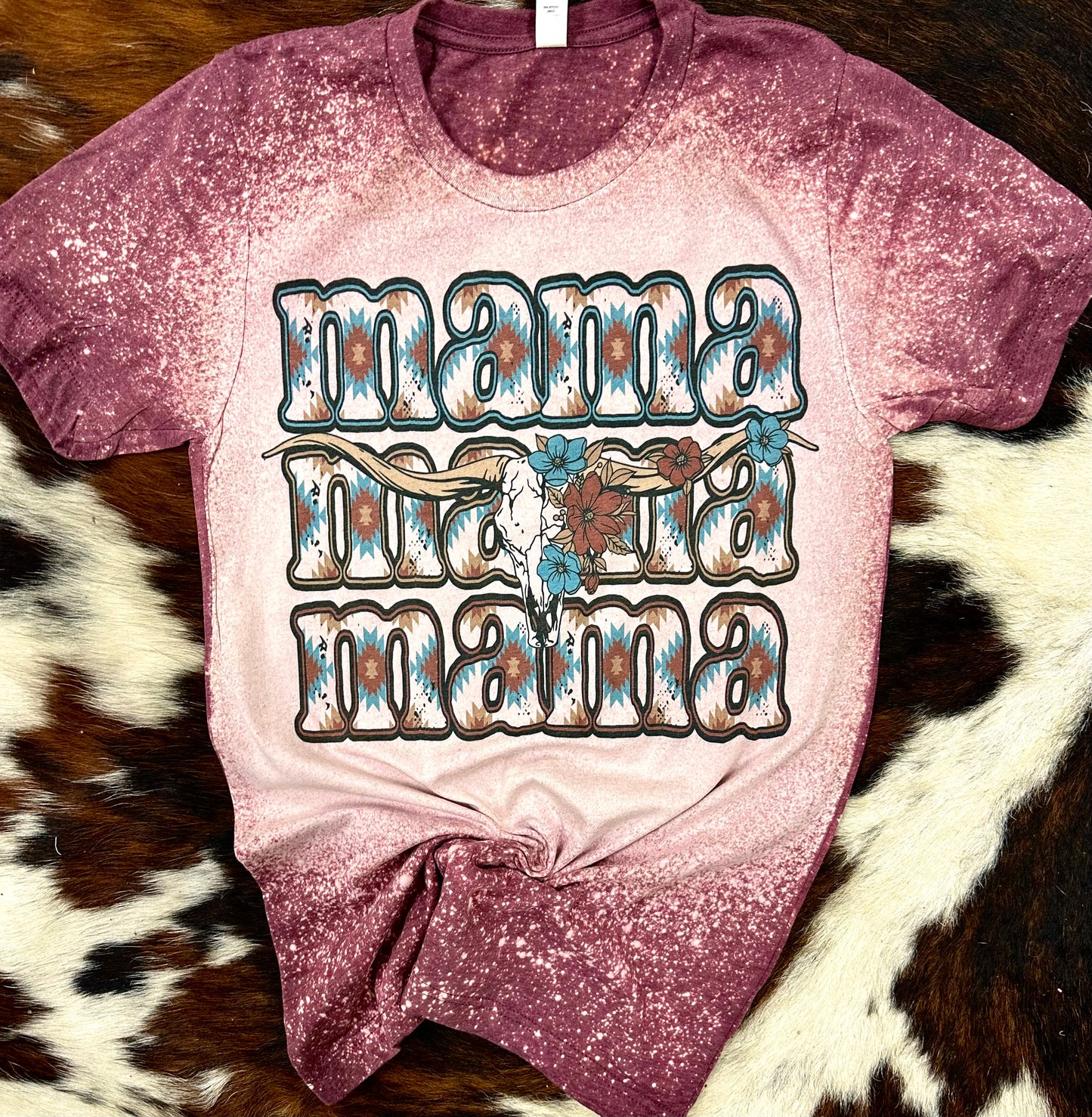 Floral Mama bull skull burgundy tee