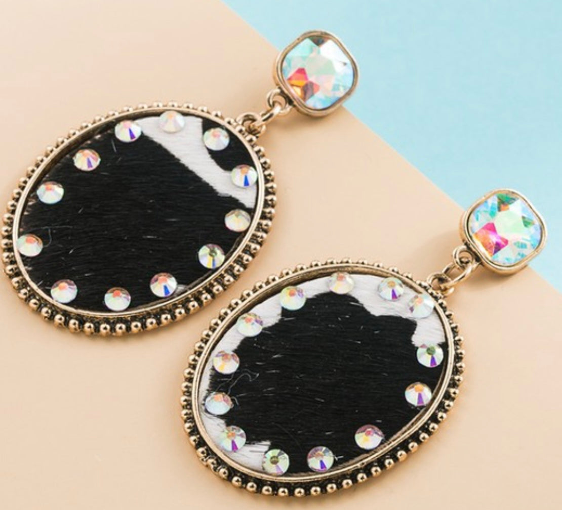 Embellished cow print earrings