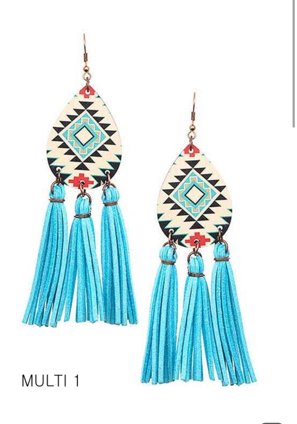 Western Aztec tassel teardrop earrings