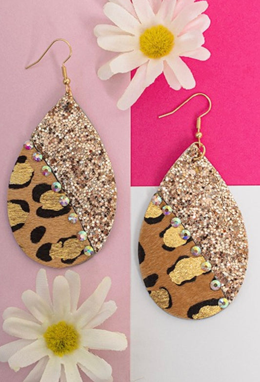 Leopard print glitter earrings