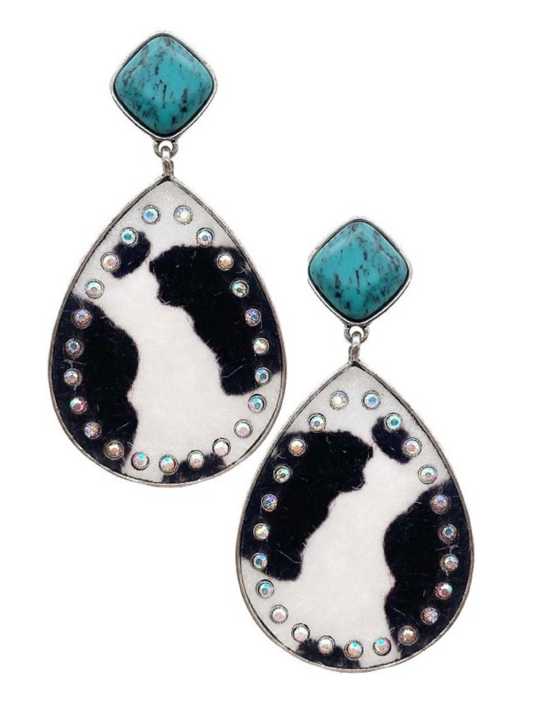 Gemstone rhinestone Cowprint earrings