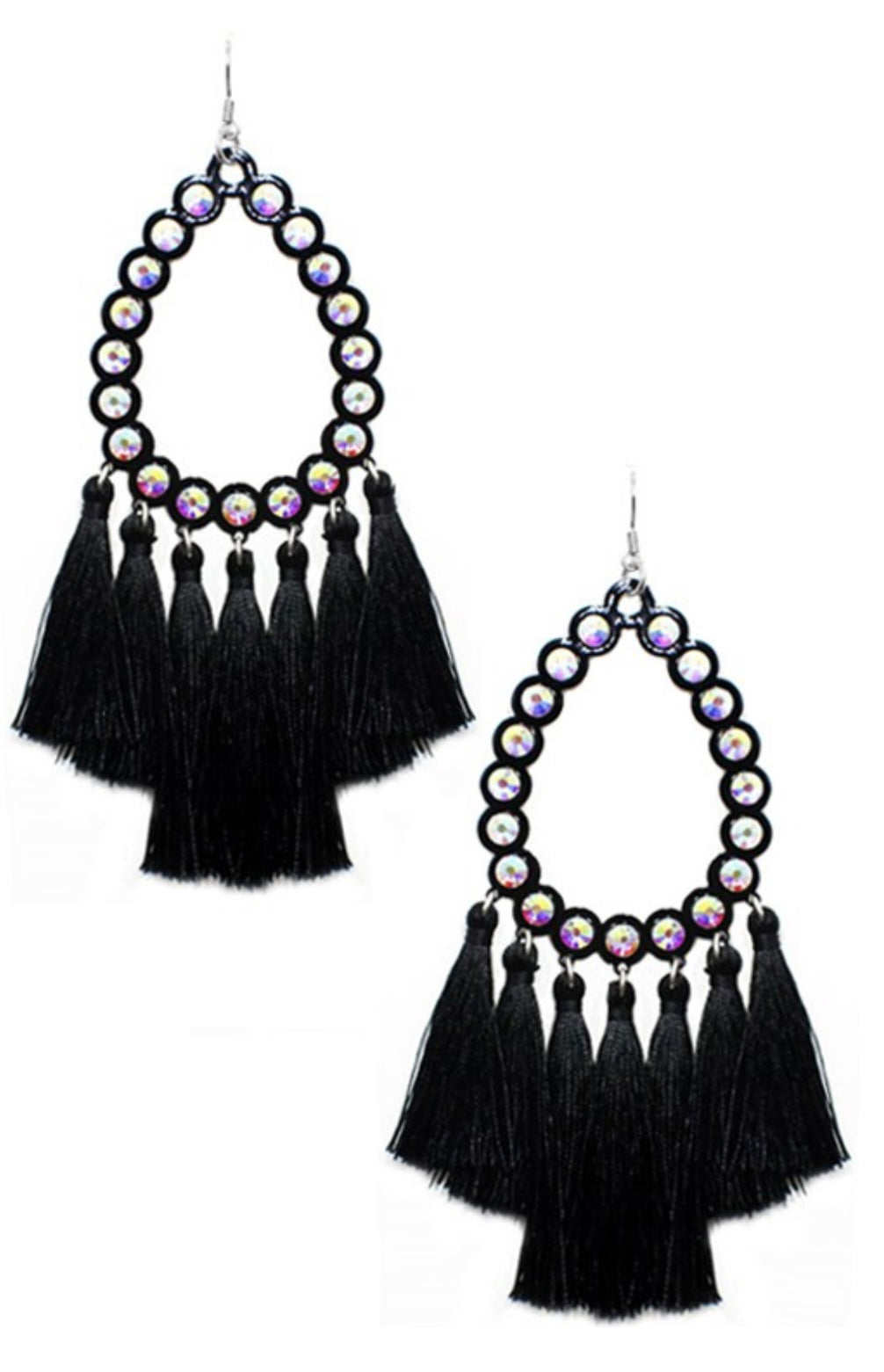 Teardrop tassel rhinestone earrings