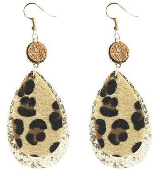 Glitter gold leopard with stone earrings