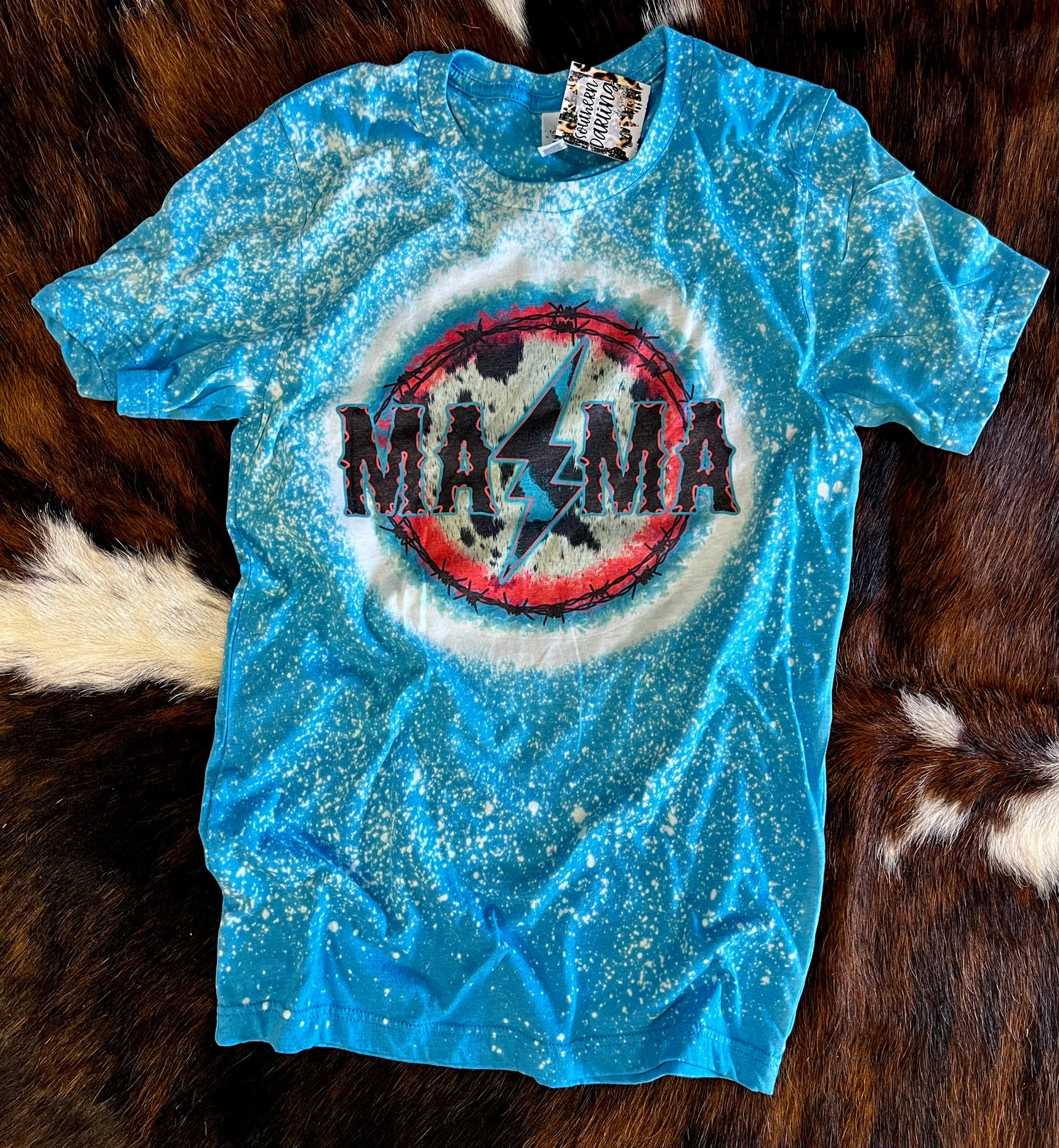 Mama Cowprint- Aqua