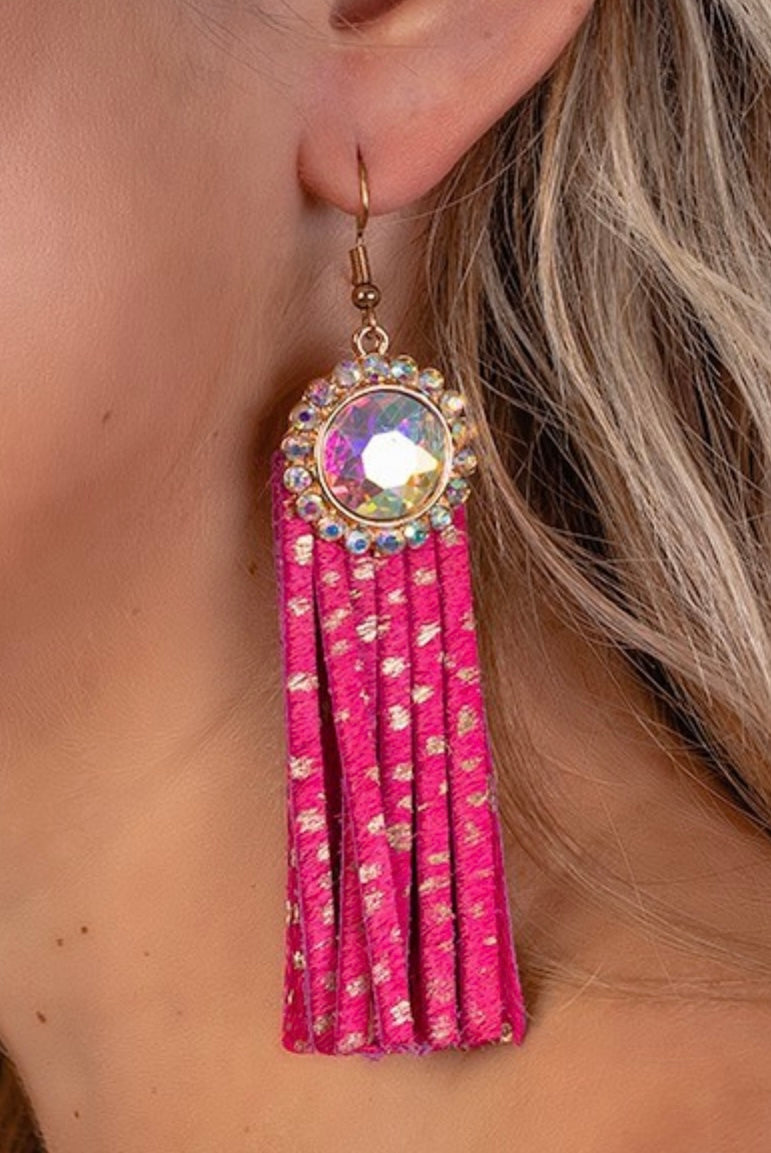 Rhinestone tassel earrings fuchsia