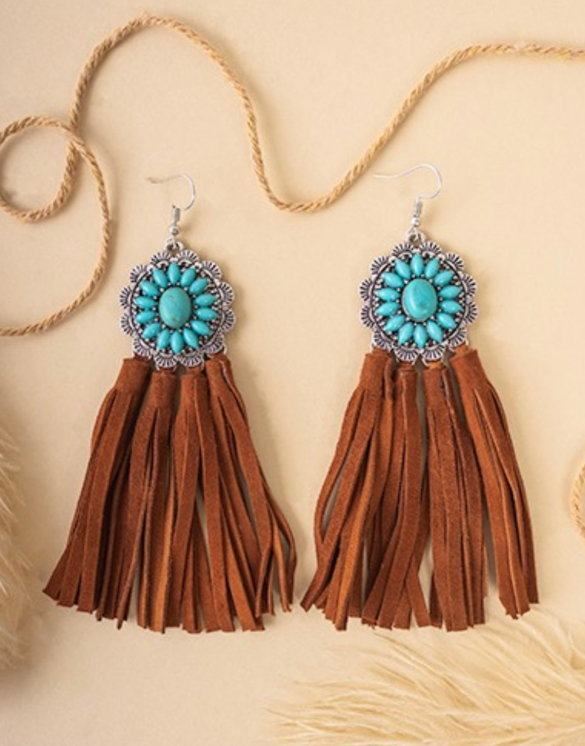 Turquoise squash blossom tassel earrings