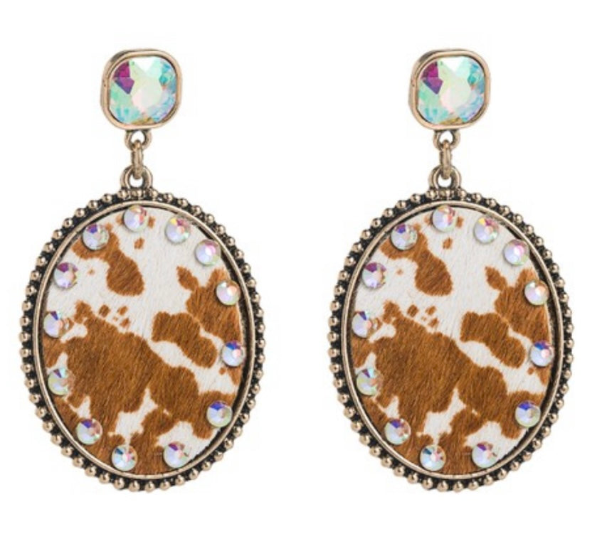 Embellished cow print earrings