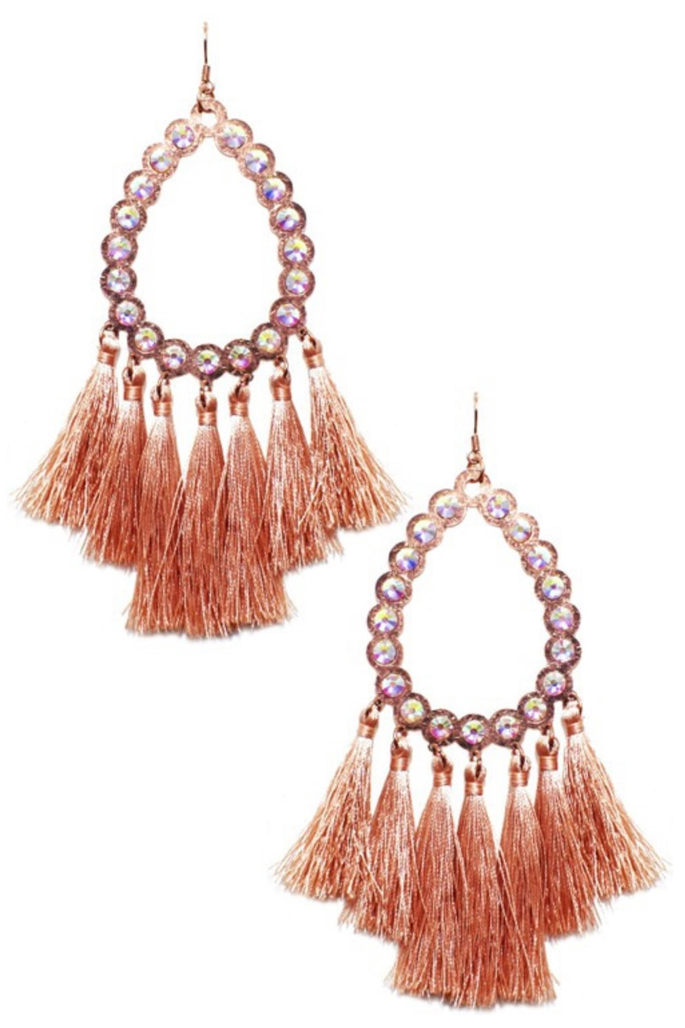 Teardrop tassel rhinestone earrings